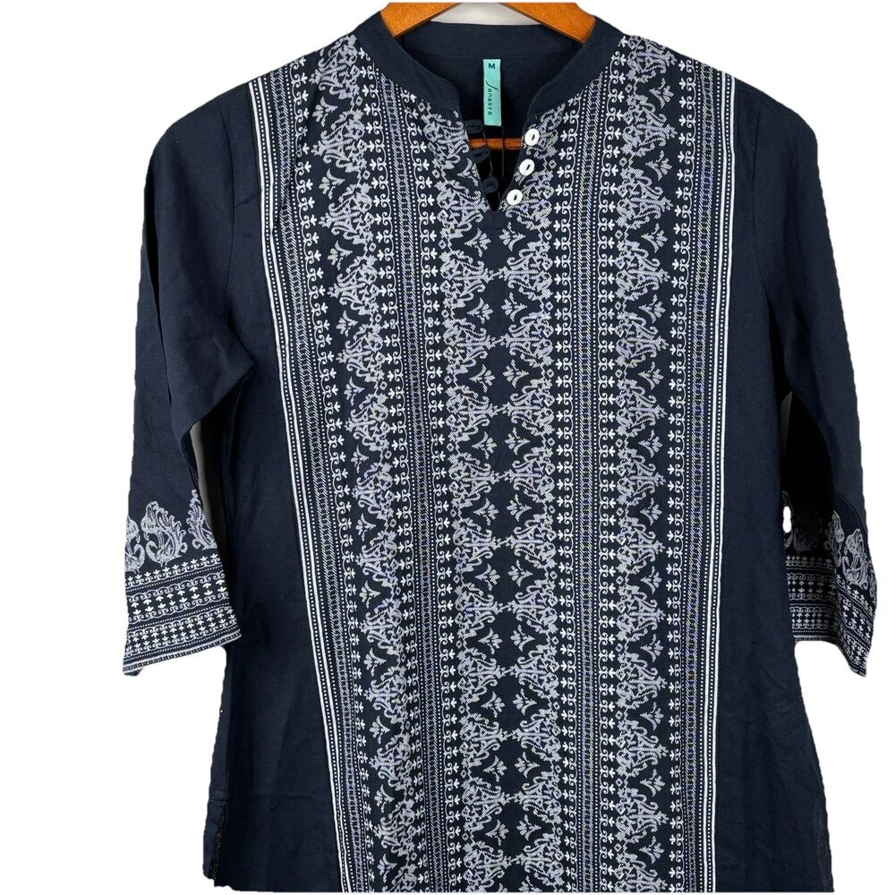 New Janasya Indian Women's Kurta Blue Medium Tunic Dress Sleeves JNE3524-KR-M
